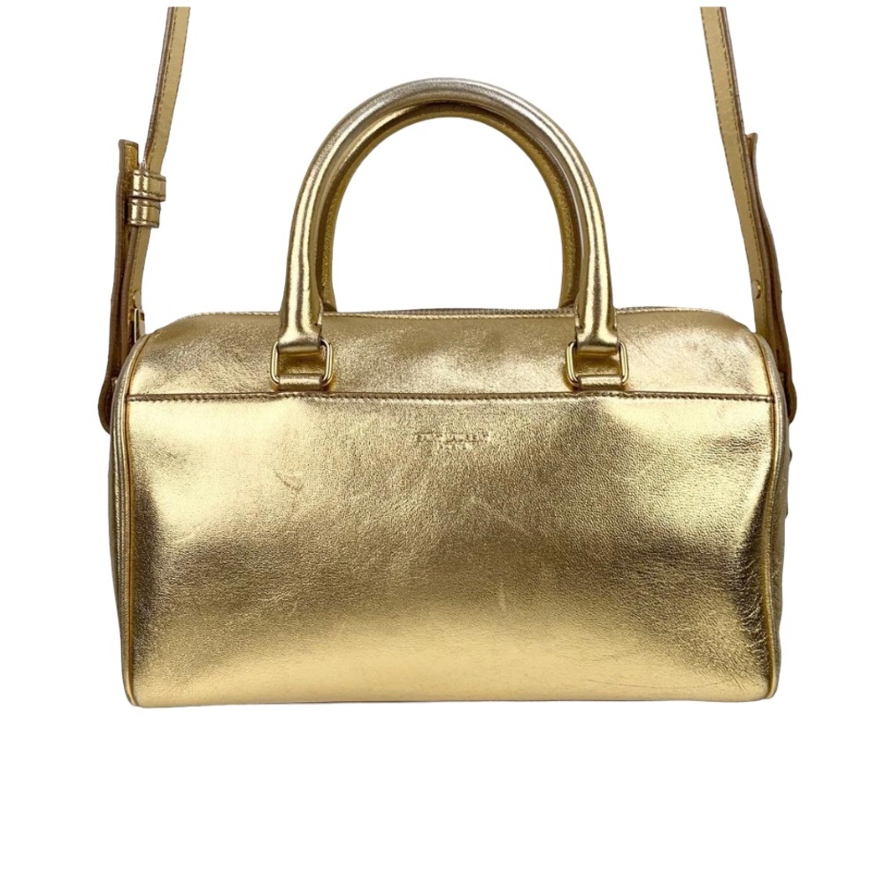 Authentic Yves SAINT LAURENT PARIS  Mini Baby Duffle 2WAY Hand Bag Leath…